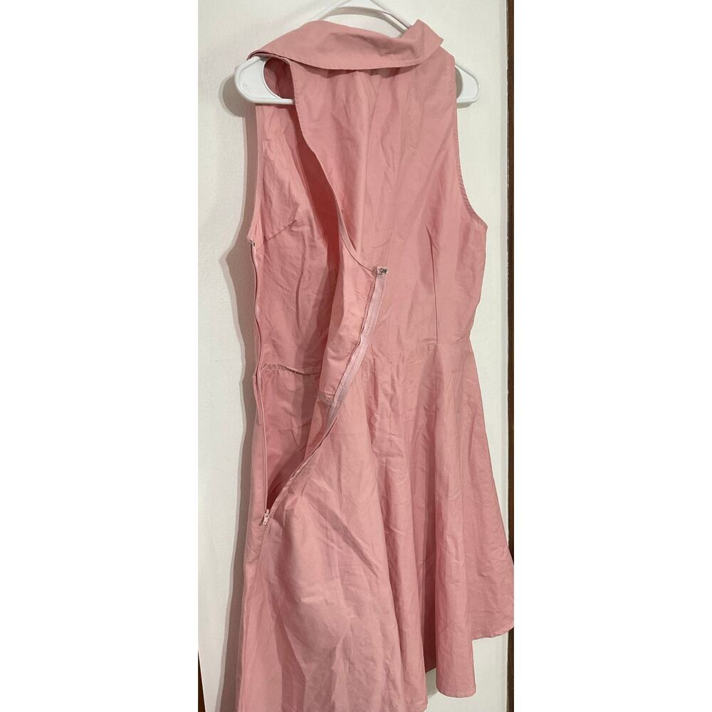 ModCloth Pink Fit and Flare Collared Dress Sleeveless Size 12 Medium Pockets 50s - Picture 7 of 8